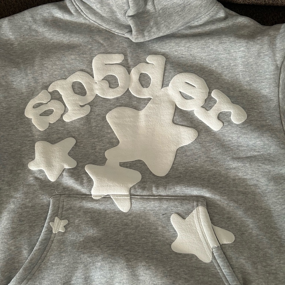 Sp5der Gray Hoodie with White Stars